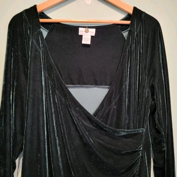 Soft Surroundings Green Hyannis Velvet Faux Wrap Holiday Midi Dress Sz 1X - Picture 2 of 6